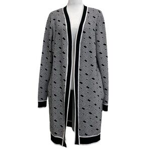 Guess Black & White Logo Knit Cachet Open Front Cardigan